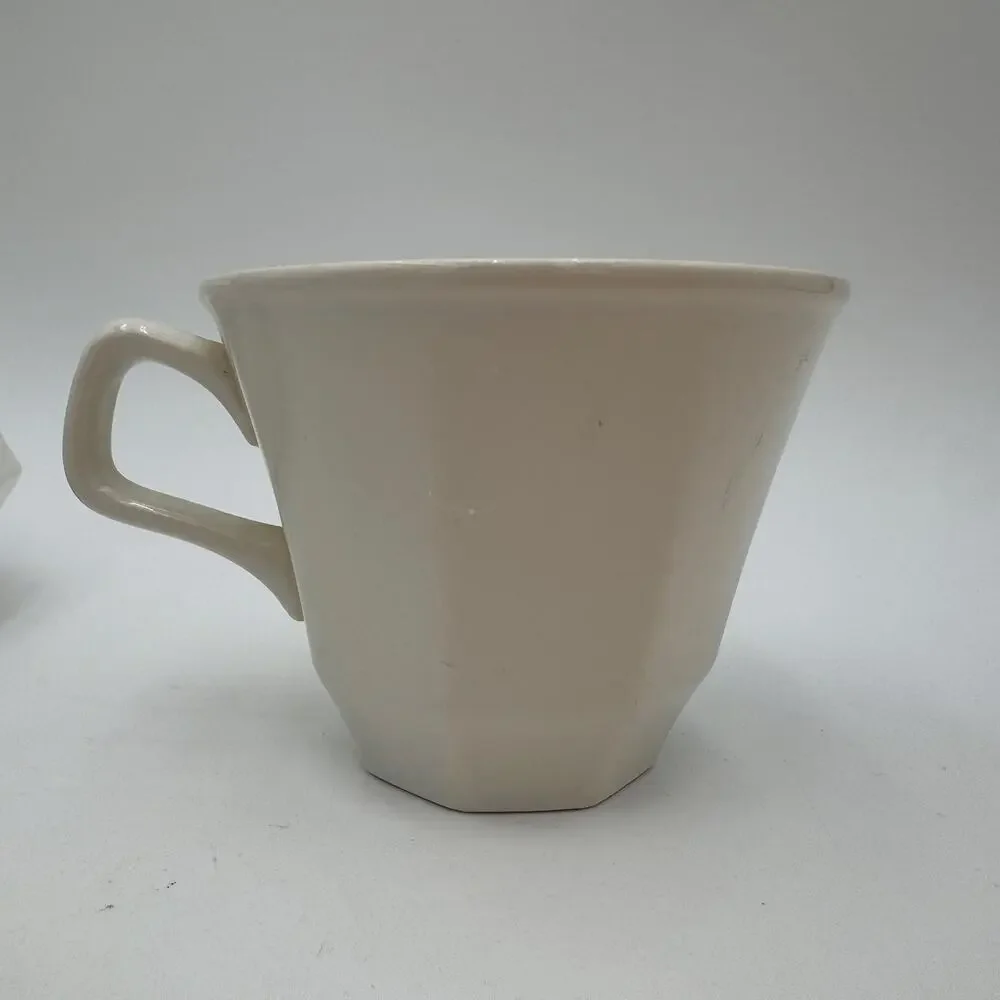 Vintage Sugar Bowl and 5 Coffee Cups Colonial White by Homer Laughlin 7 pcs